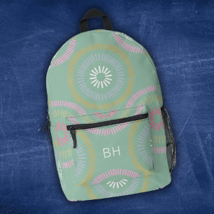 Cute Girly Green and Pink Monogram Initials Printed Backpack