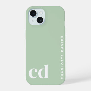 Cute Girly Green Monogram iPhone 15 Case