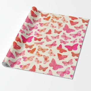Cute Girly Groovy Pink Butterfly Pattern Wrapping Paper