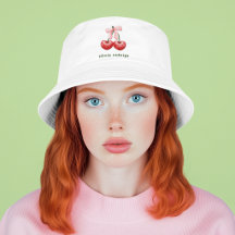 Cute Girly Hat I Red & Pink Cherry Heart Bow