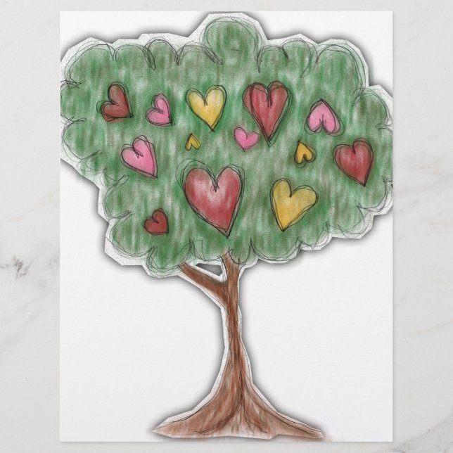 Cute Girly Heart Tree Illustration Flyer (Front)