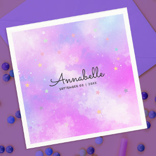 Cute Girly Holographic Pastel Sky Star Watercolor  Napkin