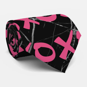 Cute girly hot pink black marble xoxo hugs kisses tie