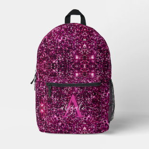 Cute Girly Hot Pink Glitter Sequins Monogrammed Printed Backpack