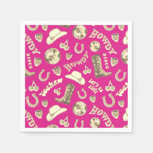 Cute Girly Hot Pink Gold Disco Cowgirl Aesthetic Napkin (Front)
