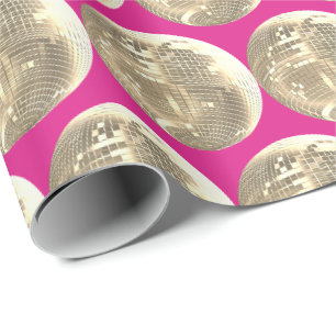 Cute Girly Hot Pink Gold Disco Mirrorball  Wrapping Paper