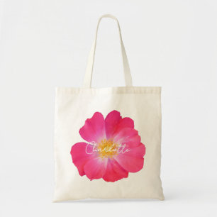 Cute Girly Hot Pink Rose Photo Script Name Tote Bag