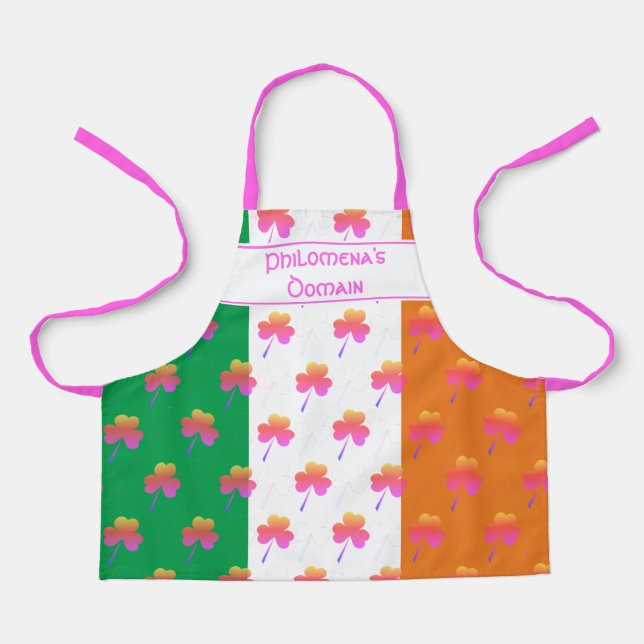 Cute Girly Irish Flag Pink SHAMROCK Girls Apron (Front)