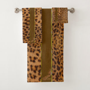Cute Girly Jaguar Pattern Animal Print & Stiletto Bath Towel Set
