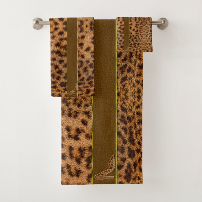 Cute Girly Jaguar Pattern Animal Print & Stiletto Bath Towel Set (Insitu)