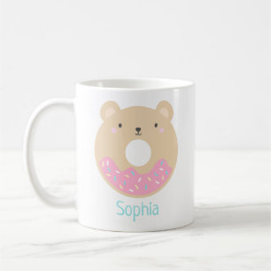Cute Girly Kawaii Bear Doughnut Name Mug