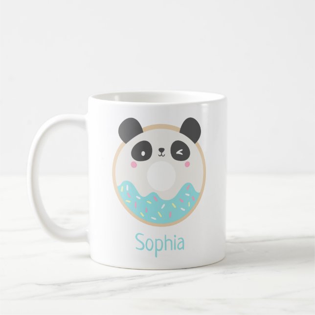 Cute Girly Kawaii Panda Bear Doughnut Name Mug (Left)