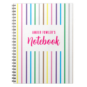 Cute Girly Kids Striped Back-To-School Spiral Notebook