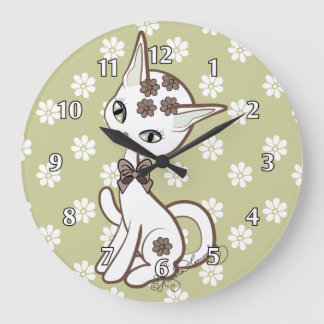 Cute girly Kitty Cat Antique Gold~ Large Clock