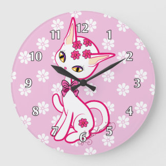 Cute girly Kitty Cat Pink ~ Large Clock