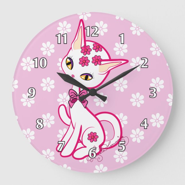 Cute girly Kitty Cat Pink ~ Large Clock (Front)
