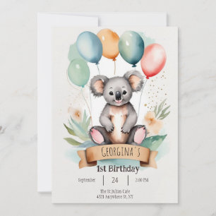 Cute Girly Koala Birthday  Invitation
