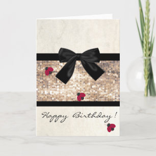 Cute Girly Ladybugs,Sequins,Bow  ,Birthday Card