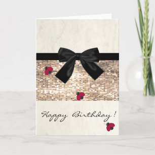 Cute Girly Ladybugs,Sequins,Bow  ,Birthday Card