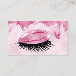 Cute Girly Lashes Pink Glitter Drips Business Card