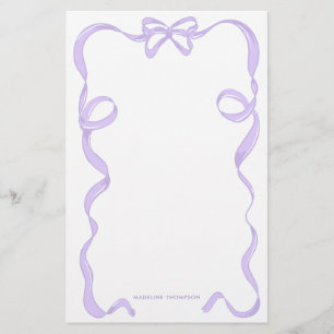 Cute Girly Lavender Purple Violet Bow Ribbon Frame Stationery