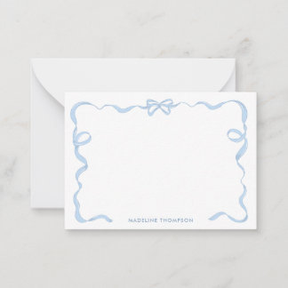 Cute Girly Light Blue Bow Ribbon Frame Card