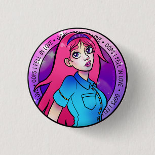 Cute Girly Love Pink Anime Girl 3 Cm Round Badge