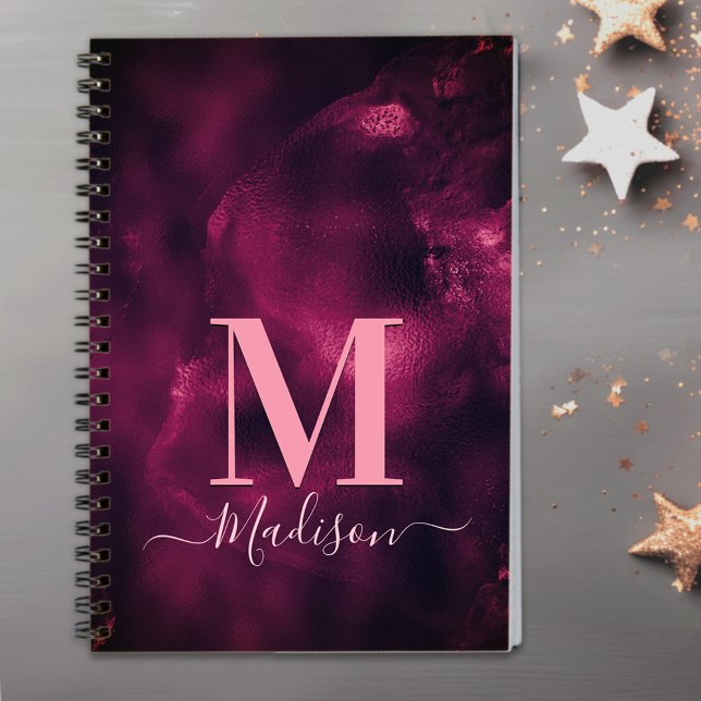 Cute girly magenta pink marble art monogram  notebook (Creator Uploaded)