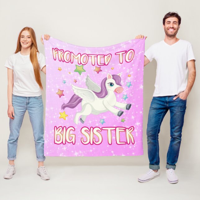 Cute Girly Magical Unicorn PROMOTED TO Big Sister Fleece Blanket (In Situ)