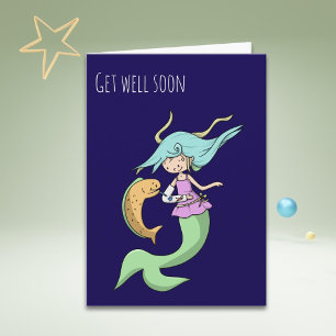 Cute Girly Mermaid Accident Get Well Soon Card