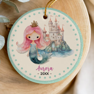 Cute girly mermaid ocean beach christmas keepsake ceramic ornament