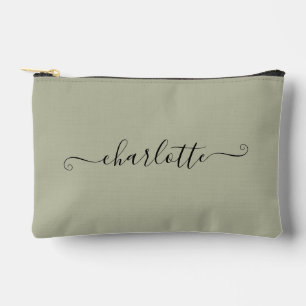 Cute Girly Minimalist Custom Name Cement Grey Accessory Pouch