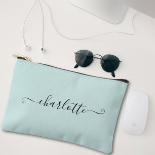 Cute Girly Minimalist Custom Name Light Blue Accessory Pouch