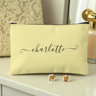 Cute Girly Minimalist Custom Name Pale Yellow Accessory Pouch