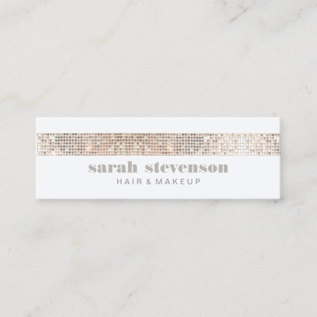 Cute Girly & Modern Sparkly Silver FAUX Sequins Mini Business Card (Front)