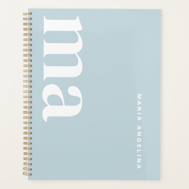Cute Girly Monogram Blue School Planner (Front)