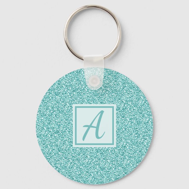 Cute Girly Monogram Blue Sparkle Key Ring (Front)