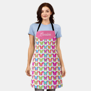 Cute Girly Multicolor Rainbow Butterflies Name Apron