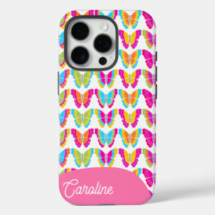 Cute Girly Multicolor Rainbow Butterflies Name iPhone 16 Pro Case