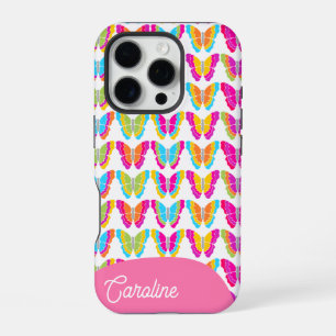 Cute Girly Multicolor Rainbow Butterflies Name iPhone 16 Pro Case