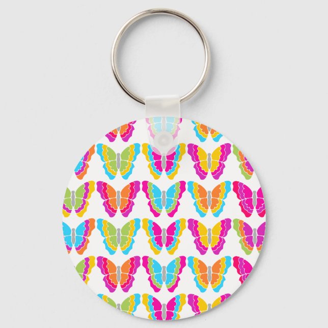Cute Girly Multicolor Rainbow Butterfly Pattern  Key Ring (Front)