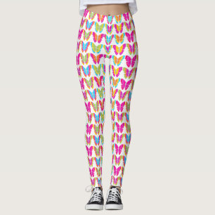 Cute Girly Multicolor Rainbow Butterfly Pattern Leggings