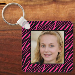 Cute Girly Name & Photo Pink Zebra Personalised Ke Key Ring