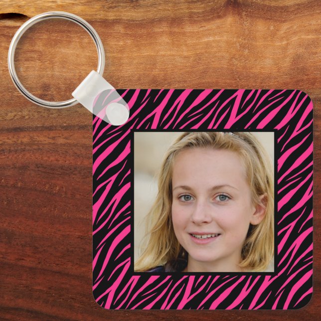 Cute Girly Name & Photo Pink Zebra Personalized Ke Key Ring (Front)