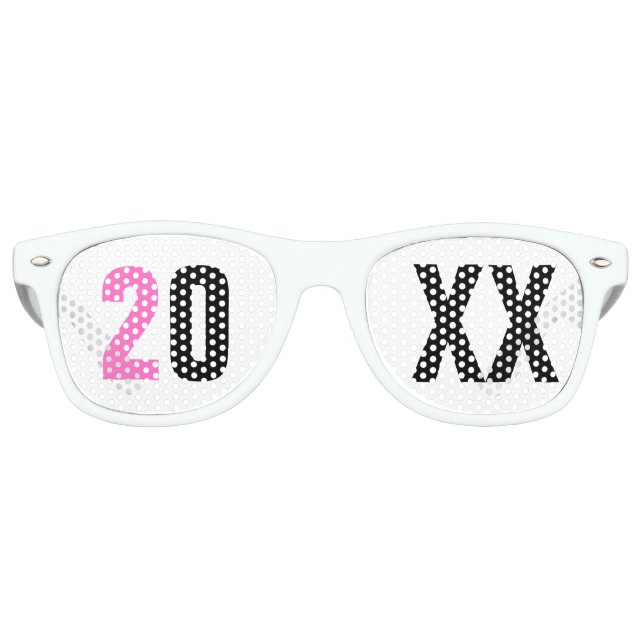Cute Girly New Years Eve White and Pink Custom Retro Sunglasses (Front)