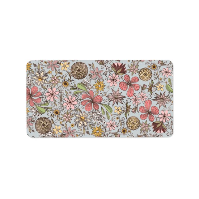 Cute Girly Old Rose Pink Floral Doodles Design Label (Front)