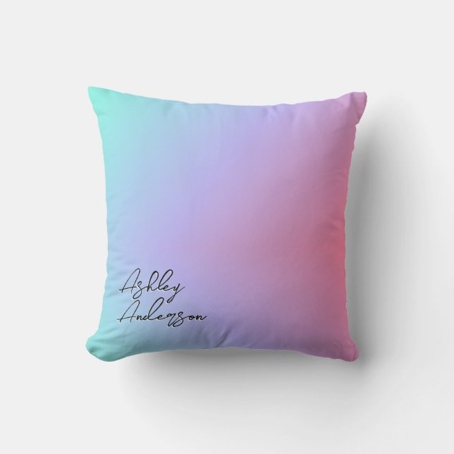 Cute Girly Pastel Blue Purple Pink Monogram Name Cushion (Front)
