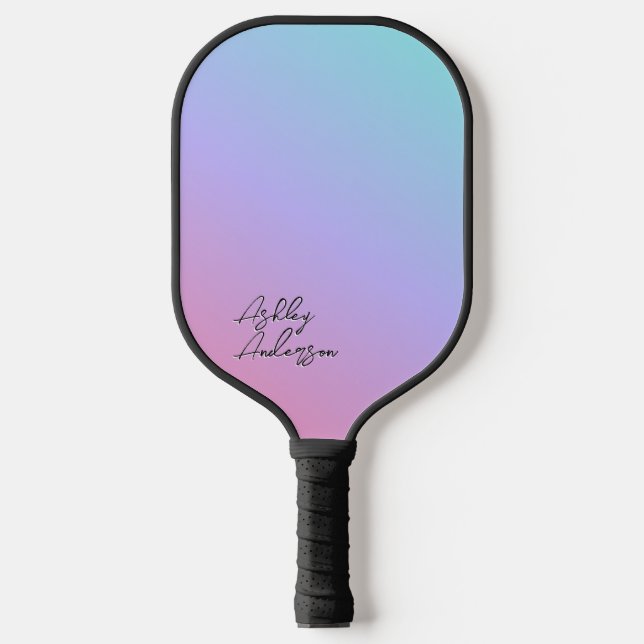 Cute Girly Pastel Blue Purple Pink Monogram Womens Pickleball Paddle (Front)