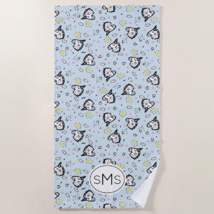 Cute Girly Pastel Blue Unicorn Pattern Monogram Beach Towel