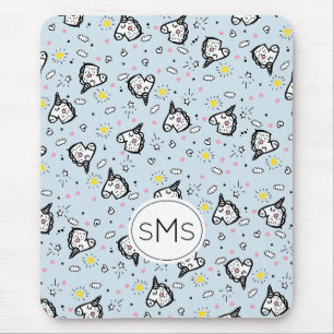 Cute Girly Pastel Blue Unicorn Pattern Monogram Mouse Pad